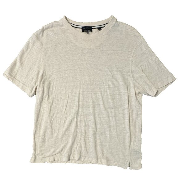 Ted Baker London Flinlo Crew Neck Linen T-shirt Men's Size 5 Ivory Tee XL - Picture 1 of 8